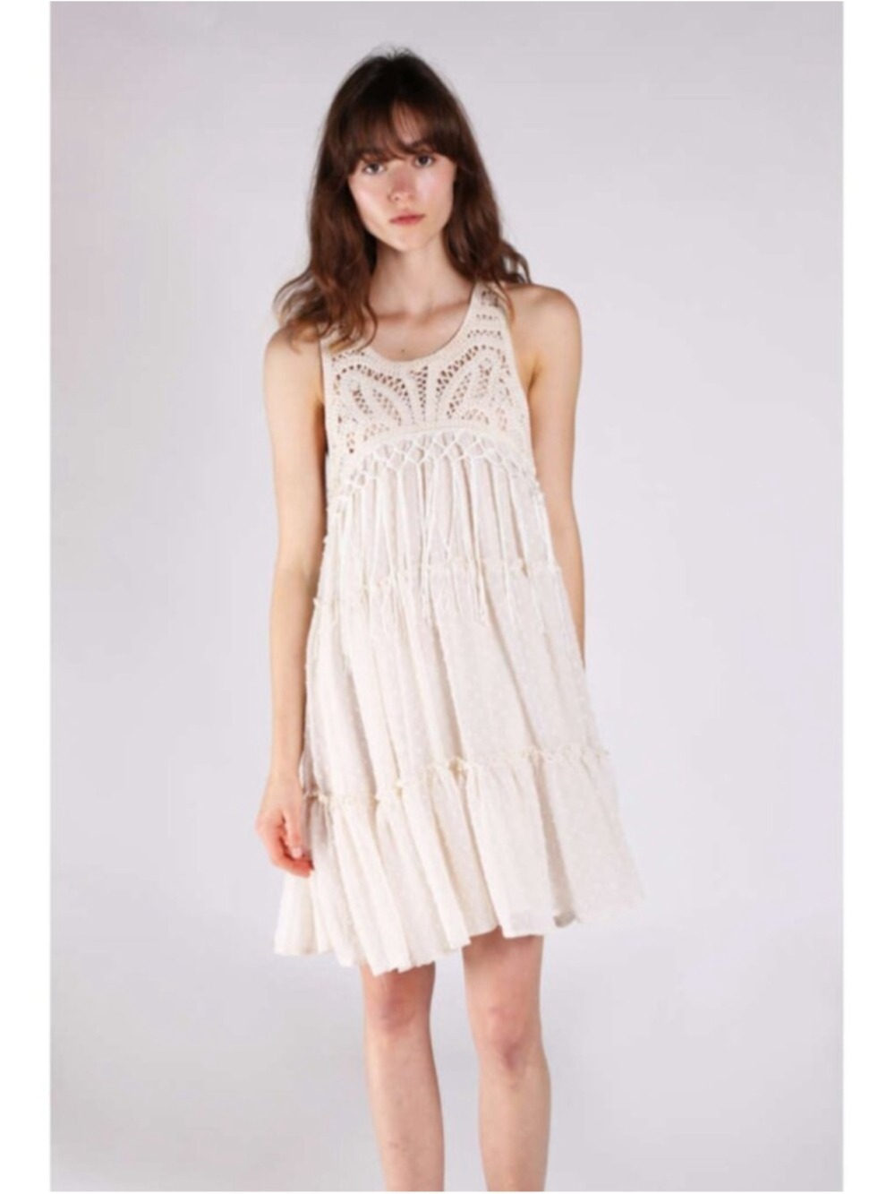 Zara Woman Boho Crochet Tassel Dress Size M